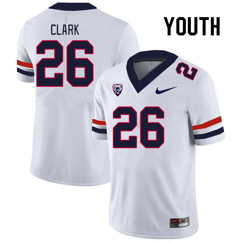 Youth #26 Jaden Clark Arizona Wildcats College Football Jerseys Stitched Sale-White
